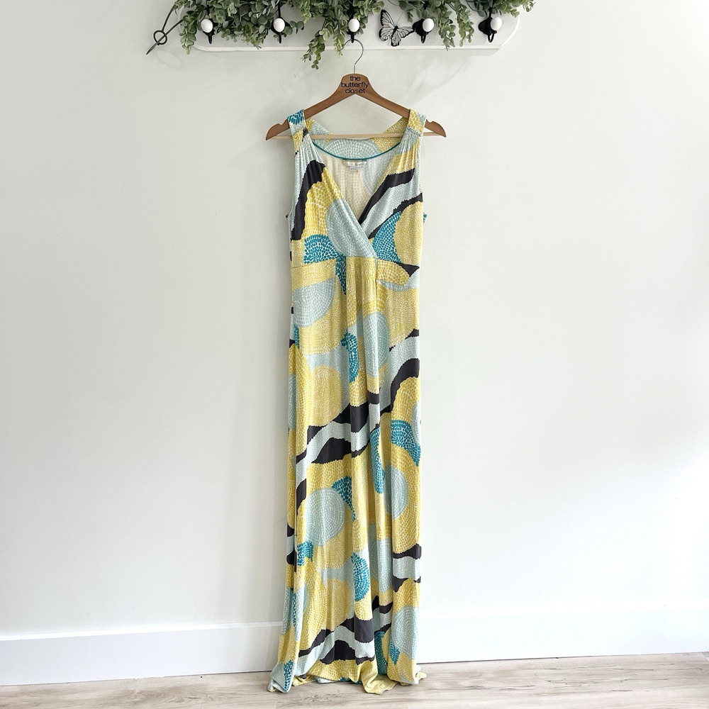 Boden Blue/White/Yellow/Gray Geometric Twist Dress Size US 8 Long 133020